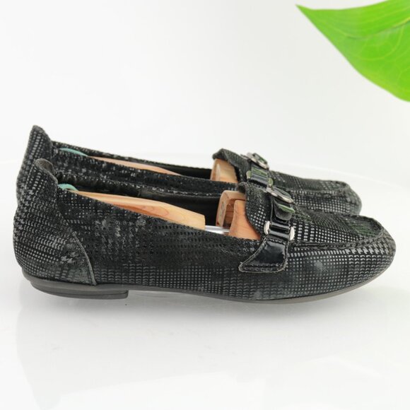 Earth Womens Scout Loafer Size 8 B Black Leather Houndstooth Slip On Flat Shoe - Picture 4 of 12